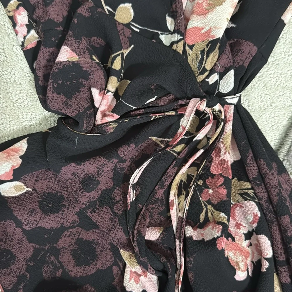 Ooh La Luxe Pink and Black Wrap Maxi Dress Ankle High Low - Picture 3 of 3